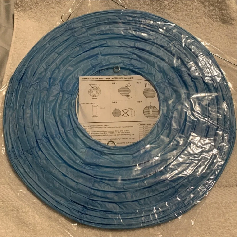 Set of 2 Individual Paper Lanterns 14” Wedgewood Blue with Metal Hanger Pleated